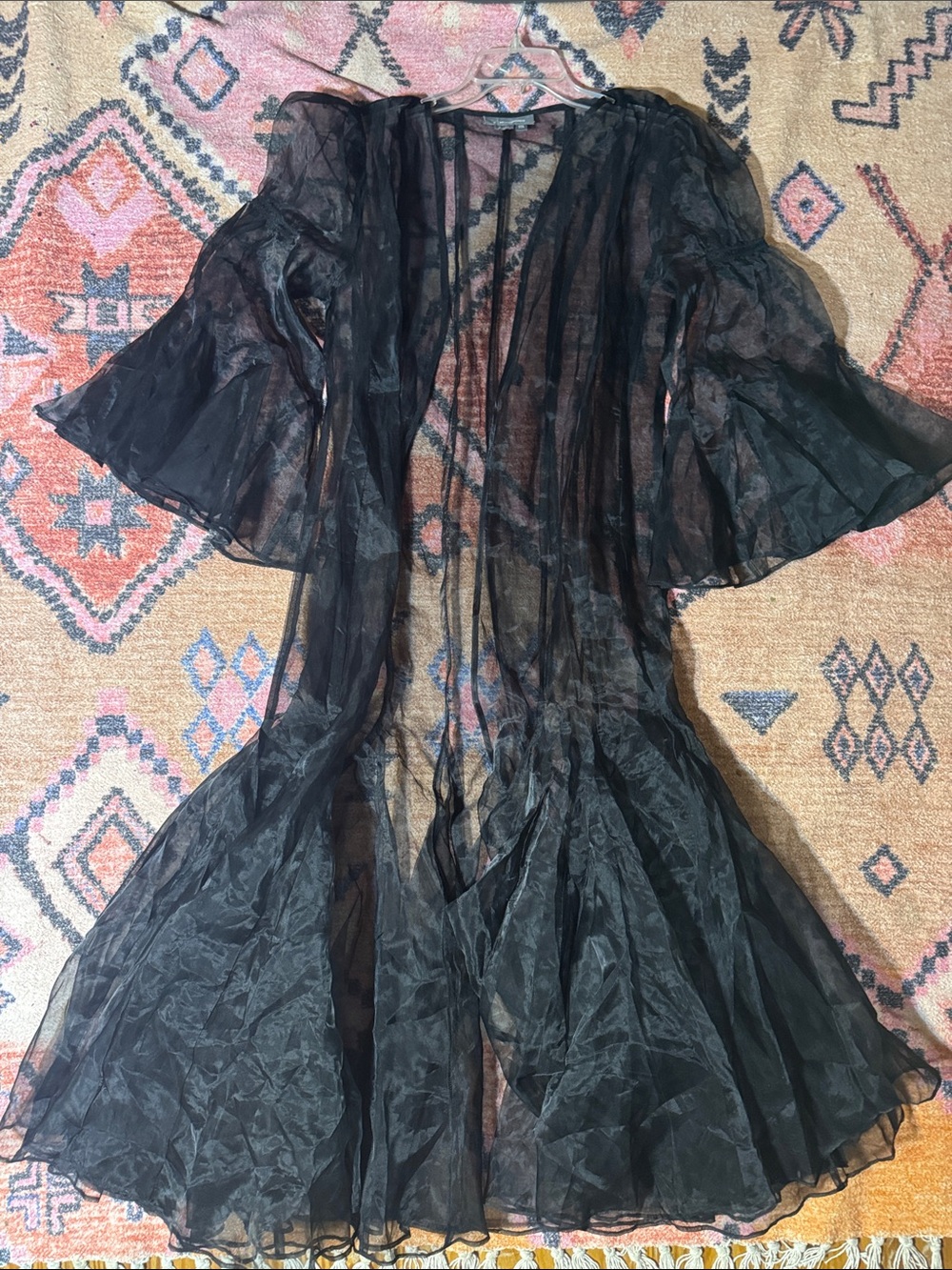 Anthropologie Black Sheer Chiffon Blazer with Flared Sleeves